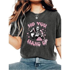 SHENHE Women's Oversized Skull Shirts Gothic Ghostface Scream Half Sleeve Baggy Halloween Graphic Tee