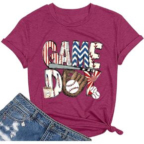 Baseball Game Day T-Shirt Mom Fun Ladies Printed Retro Baseball Pattern Casual Short-Sleeved top