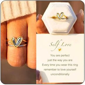 Self Love Ring Heart Ring Set for Women,Dainty Love Layered Heart Stackable Rings Fashion Heart Two-in-One Wedding Engagement Ring Sets Jewelry