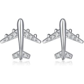 925 Sterling Silver Airplane Stud Earrings for Women, Airplane Earrings Gifts for Stewardess Flight Attendants Pilots Birthday Gifts for Her