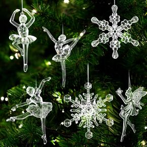 Bencailor 6 Pcs Winter Acrylic Snowflake Ornaments Ballerina Dancer Ornaments Ballet Hanging Ornaments Dance Decorative Set for Christmas Xmas Tree Nutcracker Decoration