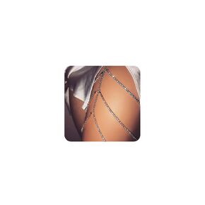 Missgrace Boho Gold Silver Rhinestones Tassel Sexy Body Chain Layered Leg Chains Beach Nightclub Body Accessories Sexy Black Elastic Leg Jewelry for Women (Silver)