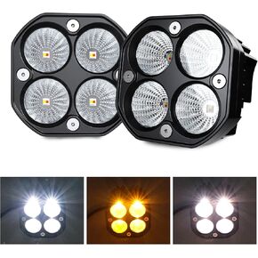 ASLONG 2PCS 3Inch Flood LED White/Amber Flasing Strobe Pods with Six Modes Square Cube Fog Lights Bumper Work Lights with Switch Wiring Harness for Offroad Truck 4WD SUV ATV UTV