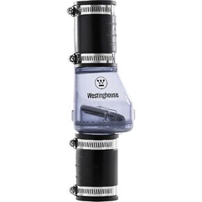 Westinghouse Silent Sump Pump Check Valve, Fits 1-1/2" Pipes, Clear, Spring Loaded Flapper, Eliminates Water Hammer Noise, Includes Steel Clamp - Keep Sump Pumps Quiet