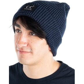 Funky Junque Mens Reflective Running Cuff Beanie Warm Thick Winter Knit Night Time Safety Acrylic Hat for Men Women Unisex