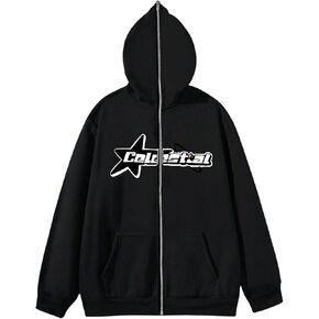 SHENHE Men's Y2k Graphic Star Print Full Zip Up Hoodie Sweatshirt Fleece Jacket with Pockets