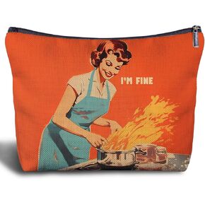 Funny Chef Canvas Makeup Bag for Women - Cooking Lovers Gifts for Women Mom, Chef Funny Gifts, Inspirational Women Cosmetic Bag for Purse Travel Bag, I'm Fine