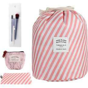INVODA Makeup Bags Portable Drawstring Cosmetic Bag for Women Foldable Large Travel Toiletry Organizer Bag (Pink+Red+Green+Blue)