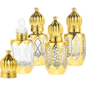 Ciieeo Mini Arabic Crystal Glass Roller Bottles 6ml Tiny Refillable Essential Oil Roll On Bottles Gold Empty Travel Perfume Sample Container 4Pcs