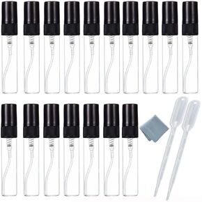 Elfenstall- 25PCS Clear Glass 5ml 1/6oz Spray Bottle Perfume Fragrance Scent Vials Black Fine mist Atomizer Refillable Sprayer Portable Liquid Container Free 2pcs 3ml Dropper