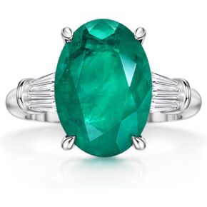 Michooyel S925 5.0ct Synthetic Emerald Engagement Ring for Women Oval Cut Trapezoid Accented Ring Sterling Silver Ring Band For Women