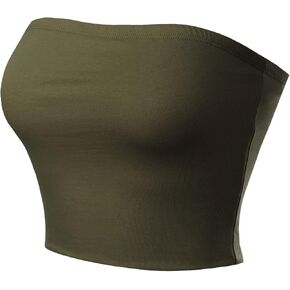 MixMatchy Women's Double Layered Basic Casual Strapless Backless Bandeau Bra Tube Tops