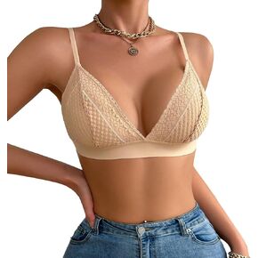 Women Triangle Cup Simple Lace Deep V Sexy Wireless Adjustable Straps Non Padded Bralette