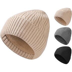 Knit Cuffed Beanie Hat, Thick Lined Warm Outdoor Skullcap to Men Women, Windproof Thermal Unisex Cap for Cold Winter