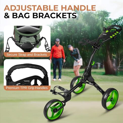 3 Wheel Collapsible Junior Golf Cart, Upper and Lower Brackets with Elastic Strap, Simple Quick Braking System, Golf Trolley Accessories, with New Deluxe Scorecard Holder and Bag Holder in Saudi Arabia