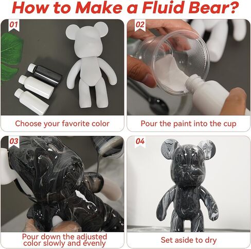 YONXID DIY Fluid Bear Painting Kit - Creative Home Decor Handcrafted Teddy Bear, Bearbrick Figure, and Bears to Paint Dolls for Birthday & Valentine's Day Gifts (9.05 Inches, Bear) in Saudi Arabia