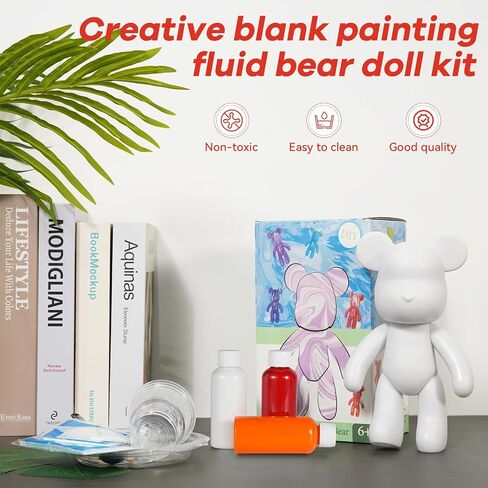YONXID DIY Fluid Bear Painting Kit - Creative Home Decor Handcrafted Teddy Bear, Bearbrick Figure, and Bears to Paint Dolls for Birthday & Valentine's Day Gifts (9.05 Inches, Bear) in Saudi Arabia