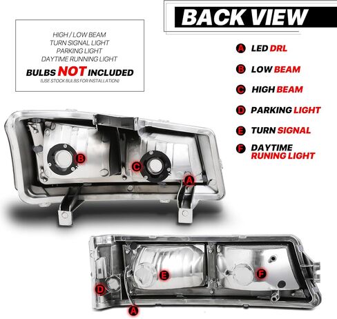 مجموعة المصابيح الأمامية M-AUTO L+R مع شريط ضوء النهار LED DRL متوافق مع 03-04 Chevy Silverado 2500، 03-06 Silverado 1500 1500HD 2500HD 3500/Avalanche 1500 2500 in Saudi Arabia