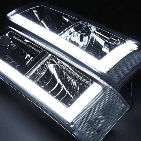 مجموعة المصابيح الأمامية M-AUTO L+R مع شريط ضوء النهار LED DRL متوافق مع 03-04 Chevy Silverado 2500، 03-06 Silverado 1500 1500HD 2500HD 3500/Avalanche 1500 2500 in Saudi Arabia