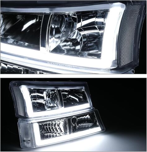 مجموعة المصابيح الأمامية M-AUTO L+R مع شريط ضوء النهار LED DRL متوافق مع 03-04 Chevy Silverado 2500، 03-06 Silverado 1500 1500HD 2500HD 3500/Avalanche 1500 2500 in Saudi Arabia