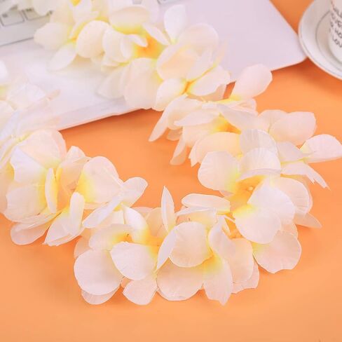 Mahalo Floral Leis,Hawaiian Wreaths Leis,Hawaiian Luau Artificial Flower Leis Necklaces for Hawaiian Luau Party Supplies Kid Party Decor and Graduation Party Decor (12, White) in Saudi Arabia