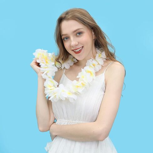 ماهالو الأزهار ليز، اكاليل هاواي ليز، هاواي لوا زهرة اصطناعية ليز القلائد لهاواي لوا لوازم الحفلات ديكور حفلات الأطفال وديكور حفلات التخرج (12، أبيض) in Kuwait