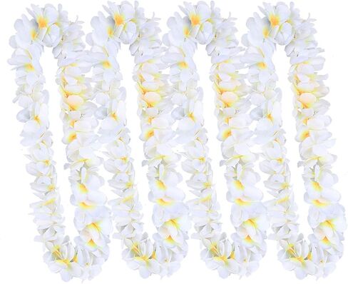 ماهالو الأزهار ليز، اكاليل هاواي ليز، هاواي لوا زهرة اصطناعية ليز القلائد لهاواي لوا لوازم الحفلات ديكور حفلات الأطفال وديكور حفلات التخرج (12، أبيض) in Kuwait