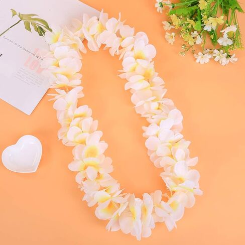 ماهالو الأزهار ليز، اكاليل هاواي ليز، هاواي لوا زهرة اصطناعية ليز القلائد لهاواي لوا لوازم الحفلات ديكور حفلات الأطفال وديكور حفلات التخرج (12، أبيض) in Kuwait