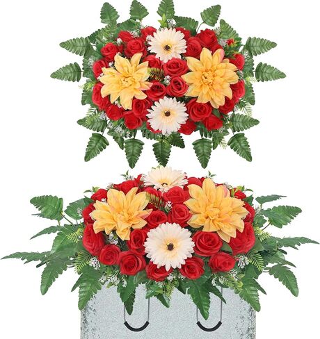Lodou Artificial Cemetery Flower Saddles,Headstone Flower Saddle,Silks Artificial Cemetery Flowers for Outdoor Cemetery Headstones Memorial Decorations (red) in Saudi Arabia