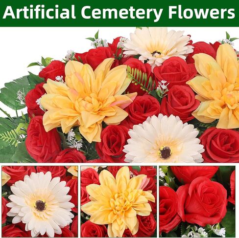 Lodou Artificial Cemetery Flower Saddles,Headstone Flower Saddle,Silks Artificial Cemetery Flowers for Outdoor Cemetery Headstones Memorial Decorations (red) in Saudi Arabia