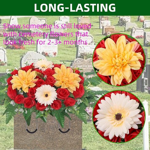 Lodou Artificial Cemetery Flower Saddles,Headstone Flower Saddle,Silks Artificial Cemetery Flowers for Outdoor Cemetery Headstones Memorial Decorations (red) in Saudi Arabia