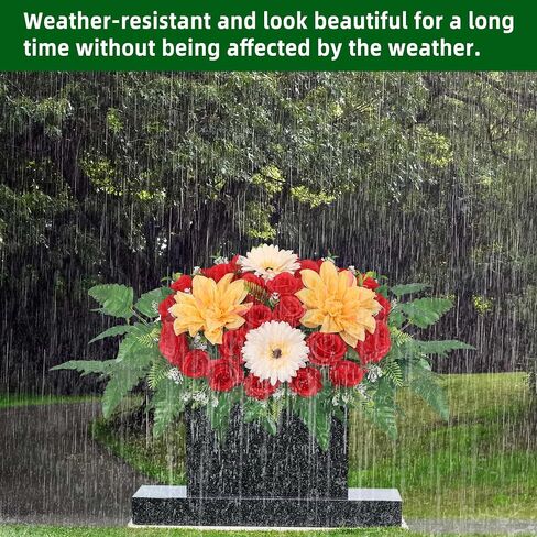 Lodou Artificial Cemetery Flower Saddles,Headstone Flower Saddle,Silks Artificial Cemetery Flowers for Outdoor Cemetery Headstones Memorial Decorations (red) in Saudi Arabia