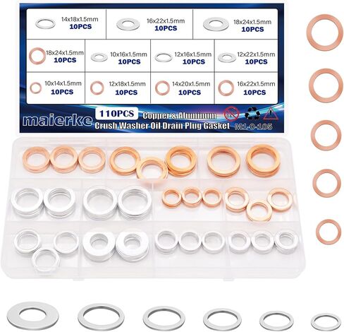 150PCS Crush Washer Engine Oil Drain Plug Gasket Assortment,9 Type Oil Crush Washer Seals Kit M11 M12 M14 M16 M18 M20 in Saudi Arabia