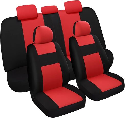 Car Seat Covers Full Set, Washable Breathable Premium Cloth Seat Covers for Cars, Car Interior Covers Universal Fit for Most Cars Sedan Truck SUV, Airbag Compatible, Black/Red in Saudi Arabia