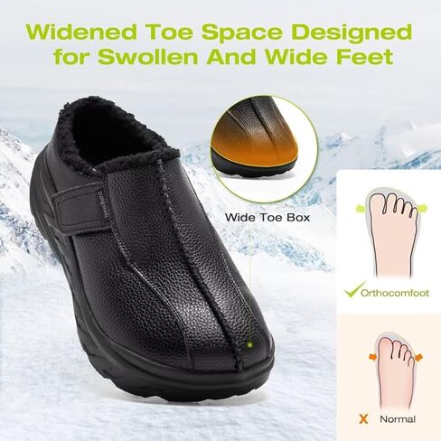 شباشب شتوية واسعة للرجال من OrthoComfoot لمرضى السكري: أحذية جلدية مريحة لدعم قوس القدم لالتهاب اللفافة الأخمصية، أحذية مشي كاجوال لأصابع القدم المطرقة لتقويم العظام لألم القدم والكعب in Kuwait