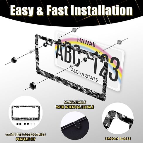 Camo Printed License Plate Frame Grey Camouflage License Plate Holder for Front and Rear Car Tags Stainless Steel Funny License Plate Cars Auto Parts Decoration 6.3 X 12.2 Inch in Saudi Arabia