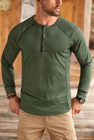 Mens Henley Shirts Long Sleeve Casual Classic Button Raglan T-Shirt (S-XXL) in Saudi Arabia