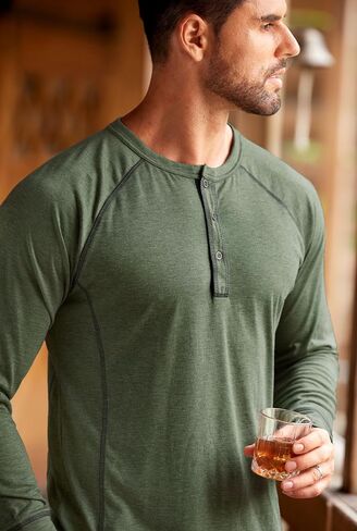 Mens Henley Shirts Long Sleeve Casual Classic Button Raglan T-Shirt (S-XXL) in Saudi Arabia