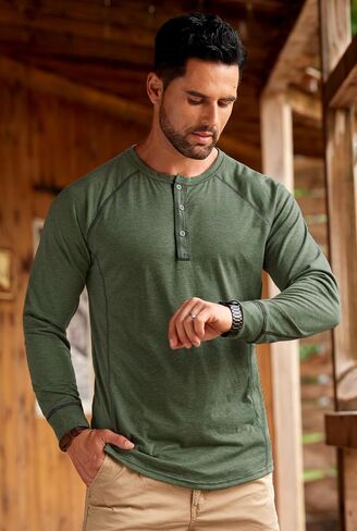 Mens Henley Shirts Long Sleeve Casual Classic Button Raglan T-Shirt (S-XXL) in Saudi Arabia