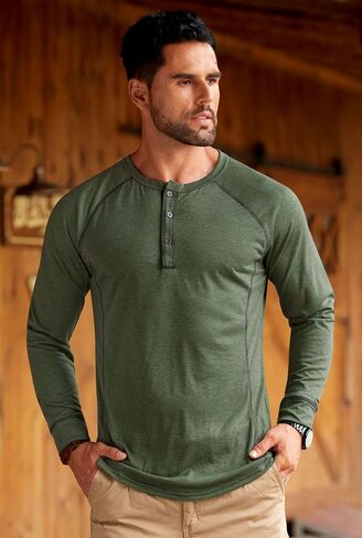 Mens Henley Shirts Long Sleeve Casual Classic Button Raglan T-Shirt (S-XXL) in Saudi Arabia