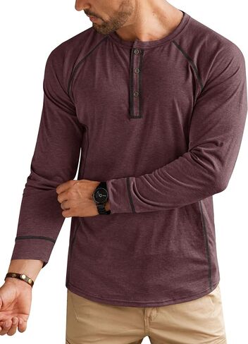 Mens Henley Shirts Long Sleeve Casual Classic Button Raglan T-Shirt (S-XXL) in Saudi Arabia