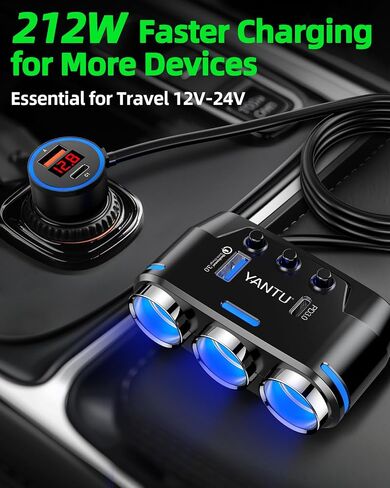 محول ولاعة سجائر YANTU QC3.0&PD 40 وات، موزع ولاعة سجائر 3 مقابس 140 وات مع مخرج USB 12 فولت، محول شاحن سيارة مع شاحن مزدوج/مزدوج/USB C متعدد المنافذ/منفذ توصيل لأجهزة السيارة in Kuwait