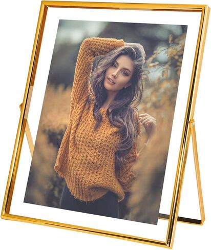 إطار صورة عائم ذهبي مقاس 8 × 10 من xinkerco، إطارات صور من الزجاج المقسى المعدني على سطح الطاولة للصور 7 × 9، 6 × 8، 5 × 7، هدية لعيد الميلاد، المهرجان، الزفاف، ديكور المنزل أو المكتب (ذهبي، 5 × 7، عمودي) in Saudi Arabia