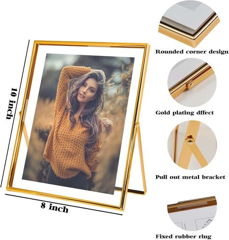 إطار صورة عائم ذهبي مقاس 8 × 10 من xinkerco، إطارات صور من الزجاج المقسى المعدني على سطح الطاولة للصور 7 × 9، 6 × 8، 5 × 7، هدية لعيد الميلاد، المهرجان، الزفاف، ديكور المنزل أو المكتب (ذهبي، 5 × 7، عمودي) in Saudi Arabia