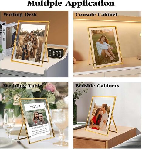 إطار صورة عائم ذهبي مقاس 8 × 10 من xinkerco، إطارات صور من الزجاج المقسى المعدني على سطح الطاولة للصور 7 × 9، 6 × 8، 5 × 7، هدية لعيد الميلاد، المهرجان، الزفاف، ديكور المنزل أو المكتب (ذهبي، 5 × 7، عمودي) in Saudi Arabia