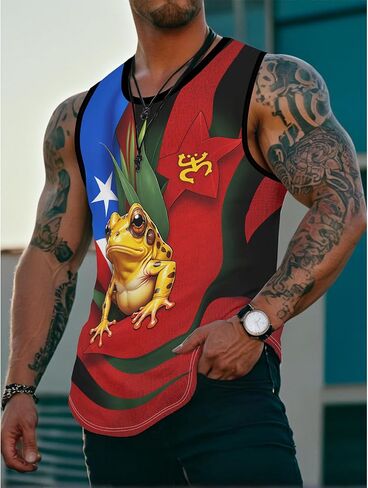 Men's Puerto Rican Flag Tank Top Casual 3D Frog Graphic Print Shirt Quick Dry Sleeveless Sports Vest in Saudi Arabia