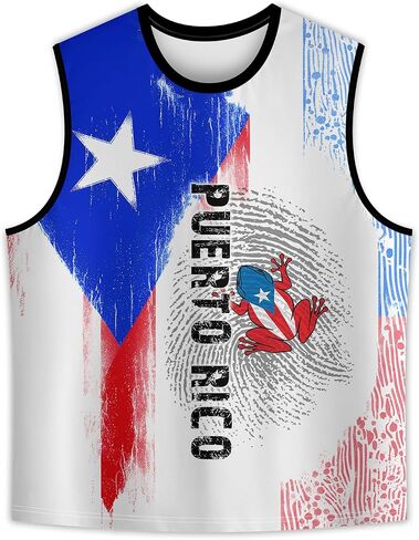 Men's Puerto Rican Flag Tank Top Casual 3D Frog Graphic Print Shirt Quick Dry Sleeveless Sports Vest in Saudi Arabia