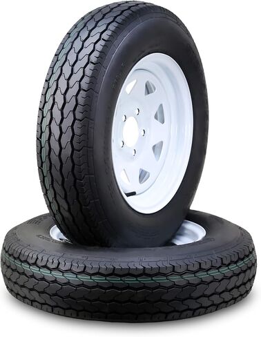 مجموعة عجلات إطارات مقطورة Free Country ST175/80D13 6-Ply C 91L 5 العروة على عجلة بيضاء PCD مقاس 4.5 بوصة، مجموعة 2 in Saudi Arabia