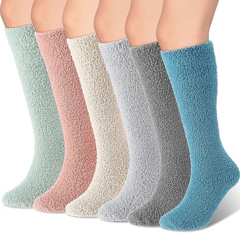 Geyoga 6 Pairs Knee High Cozy Fuzzy Socks for Women Soft Warm Long Plush Winter Long Socks for Christmas Winter Gifts in Saudi Arabia