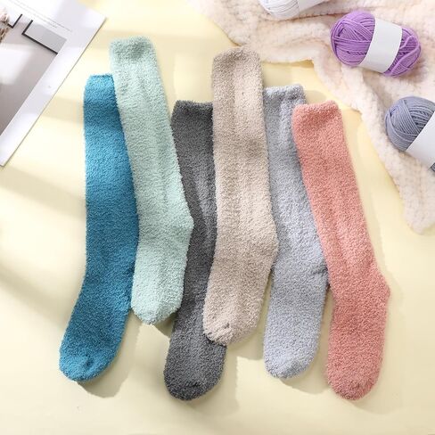 Geyoga 6 Pairs Knee High Cozy Fuzzy Socks for Women Soft Warm Long Plush Winter Long Socks for Christmas Winter Gifts in Saudi Arabia
